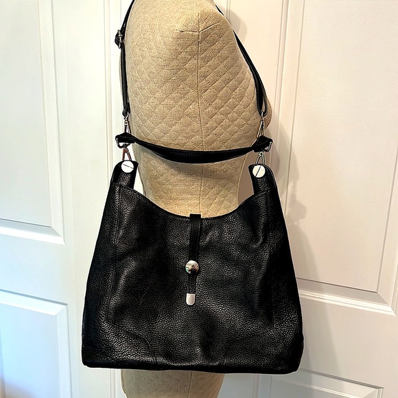 Neiman Marcus Black Pebble Leather Shoulder Handbag - Picture 1 of 11